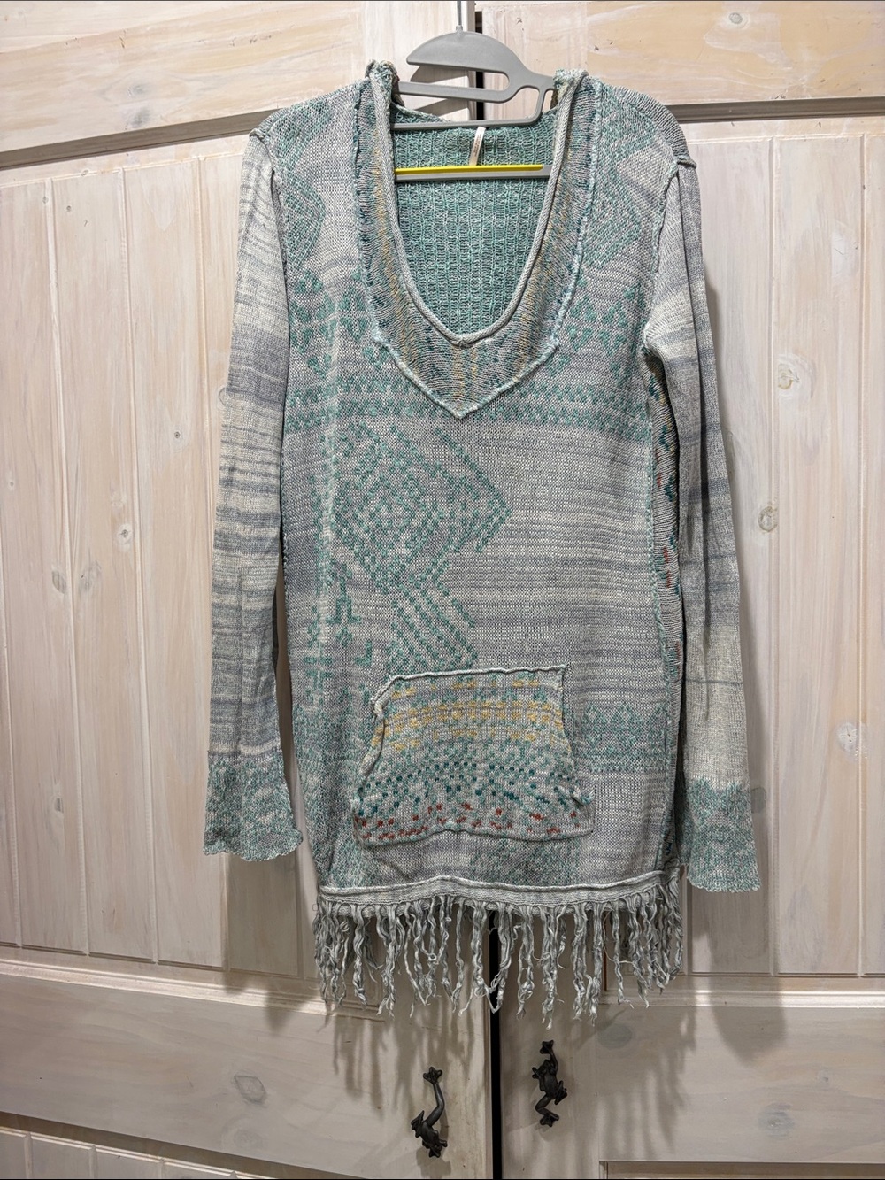Free People Mint Green and Cream Knit Tunic with Fringe - Picture 2 of 9
